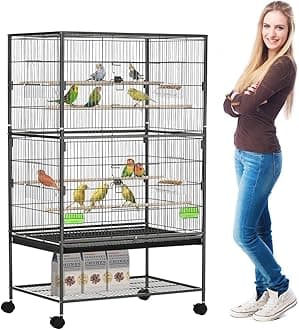 52" Bird Cage Large Metal Bird Flight Cage Crate, Spacious Parrot Cages with Removable Tray - Multifunctional Aviary with wheels, waterer, feeder Nest Cage for Bird Care(132x 94.03x 50.90cm)