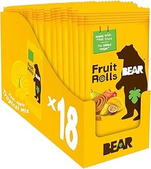 BEAR Real Fruit Snack Rolls - Gluten Free, Vegan, and Non-GMO - Tropical – 36 Rolls, Healthy School And Lunch Snacks For Kids And Adults, 0.7 Ounce (Pack of 18)