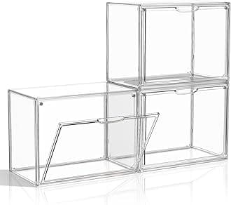 Purse Organizer for Closet, 3 Pack Handbag Storage Organizer, Clear Acrylic Display Case for Collectibles, Stackable Bag Organizer with Magnetic Door for Wallet, Clutch, Figure, Toys