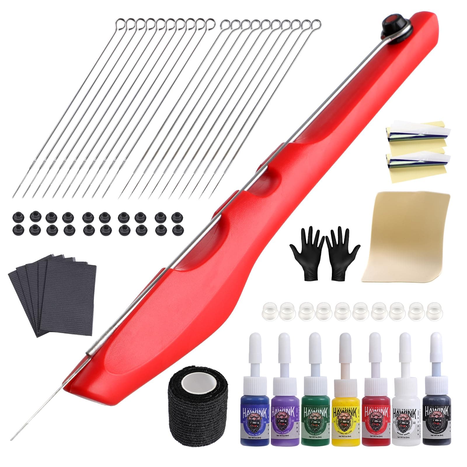 HAWINK Hand Tattoo Kit DIY Tattoo Tool Kit Kit with 7 Ink 20 PCS Needles for Tattoo Artists GK-HW803TN01-2