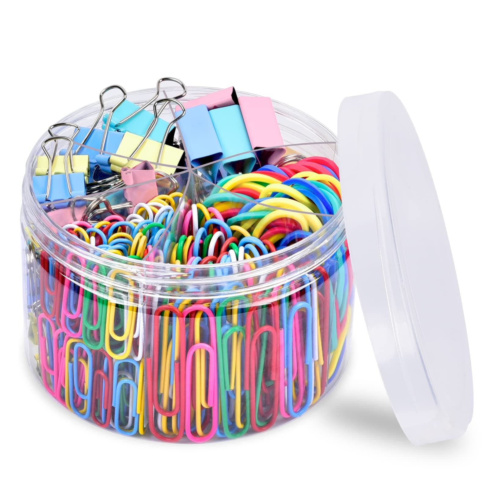 Paper Clips, Sopito 300pcs Paperclips Binder Clips Assorted Sizes (S/M/L) and Rubber Bands, Colored Office Supplies Set College School Supplies