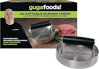 Guga Foods- Adjustable Burger Press, Stainless Steel Hamburger and Smashburger Press, Patty Maker for Grilling & Griddle, 3 Size Patties