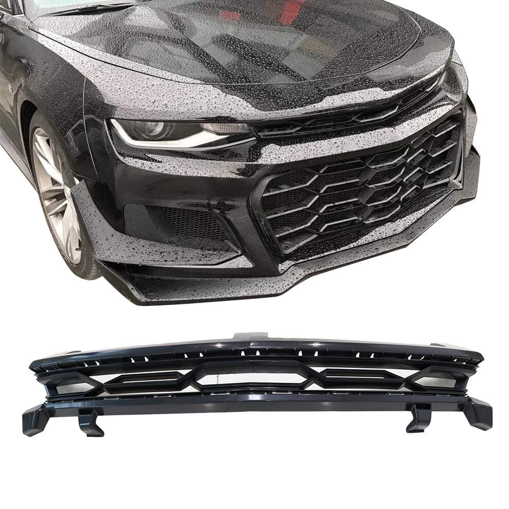 Front Upper Grille, Compatible with 2016-2024 Chevy Camaro, ZL1 1LE Style Black PP Replacement Front Bumper Grill