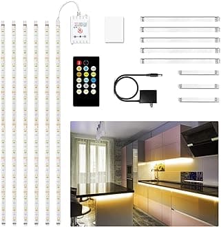 DAYBETTER - Undercabinet Lighting, 6 Undercabinet Lights with Remote Control, Dimmable LED Strip Lights for Bedroom, LED Kitchen Cabinet Lighting, Counter Shelf,