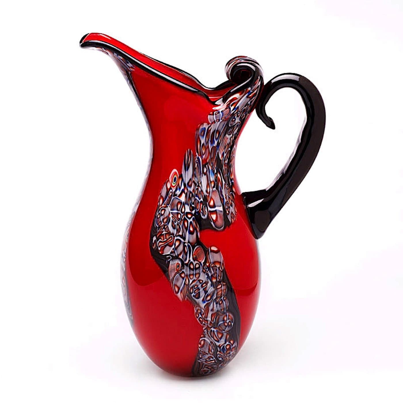 Luxury Lane Hand Blown Red Art Glass Pitcher Vase 15 inch Tall