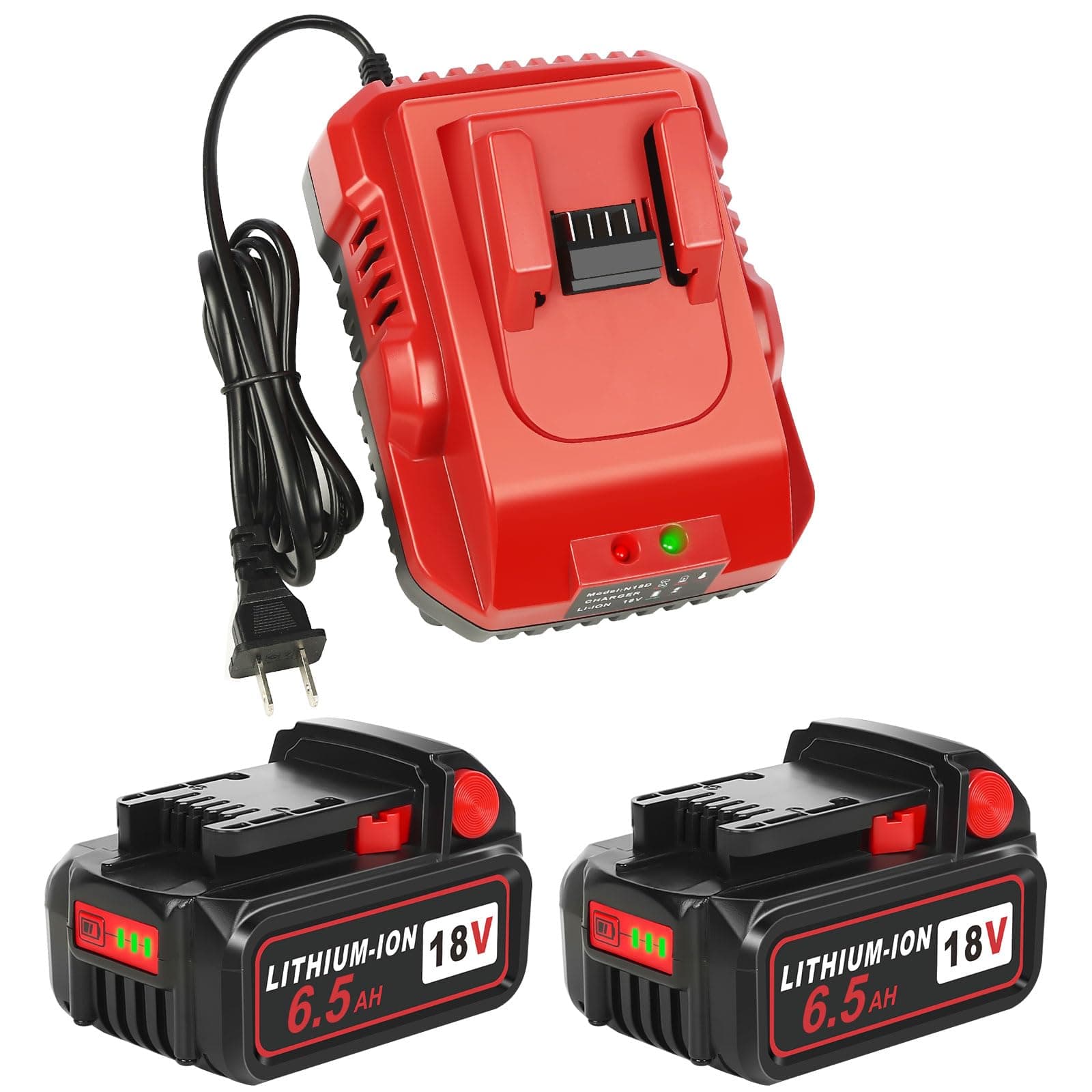 2Pack 18V 6.5Ah Batteries Replacement for Milwaukee M-18 Battery and 1 Charger Set