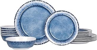 AELS Melamine Dinnerware Set of 18 Pcs Dinner Dishes Set, Lightweight Unbreakable for Indoor and Outdoor Use, BPA Free, Dishwasher Safe, Navy Blue