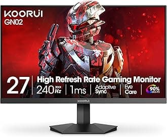 KOORUI 27 inch Gaming Monitor, 240Hz Monitor, 1ms FHD 1080p, Adaptive Sync, 90% DCI-P3 HDMI 2.0/DP 1.4, Xbox PS5 Switch Ready, VESA, Tilt, Black, GN02
