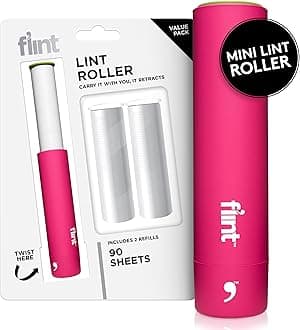 - Flint Classic Pink Retractable Mini Lint Roller with 90 Extra Sticky Sheets, Small and Portable Lint Roller, Ideal Pet Hair Remover, Travel Lint Rollers for pet Hair Extra Sticky