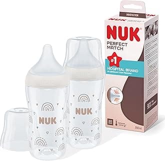 NUK Perfect Match Baby Bottles Set | 3+ Months | Adapts to Baby's Palate | Temperature Control | Anti Colic Vent | 260 ml | BPA-Free | Medium Silicone Teat | Rainbow | 2 Count