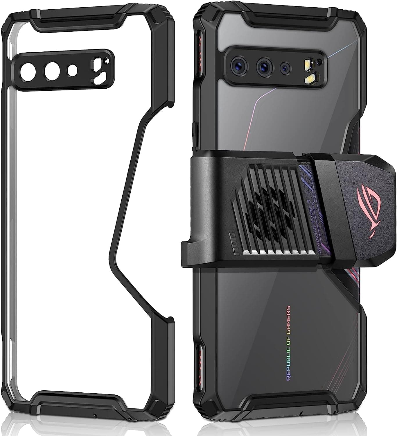 Case for ASUS ROG Phone 3 Cellphone Radiator Compatible Heat Dissipation Magnetic Back Ultra Clear Shockproof Case with Tempered Glass (ROG 3, Clear)