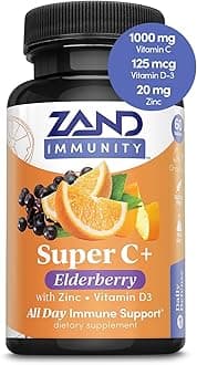 Immunity Super C+ with Elderberry, All Day Immune Support, 1000mg PureWay-C Vitamin C Plus Zinc & Vitamin D-3, Enhanced Absorption, 60 Tablets, 30 Servings