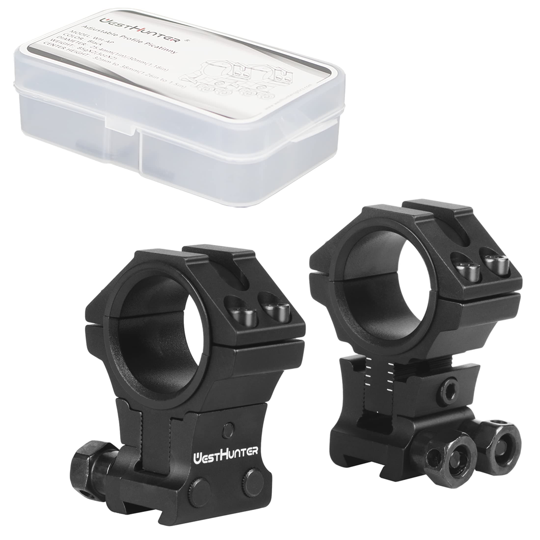 WestHunter Optics Precision Dovetail Scope Rings, 25.4 mm 30 mm Adjustable Height Scope Mount | 6 Colors