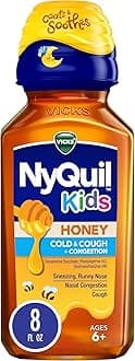 Kids NyQuil Honey Cold & Cough + Congestion Relief for Nighttime Sneezing, Runny Nose, Nasal Congestion & Cough, Flavored with Real Honey, for Children Ages 6+, 8 FL OZ