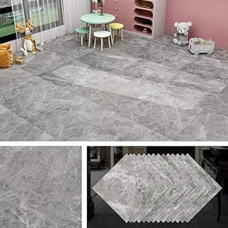Livelynine 16-Tiles Marble Grey Peel and Stick Floor Tile Stickers 12X12 Inch Vinyl Flooring Peel and Stick Waterproof Self Adhesive Floor Tiles for Bathroom Bedroom Kitchen Flooring Laminate