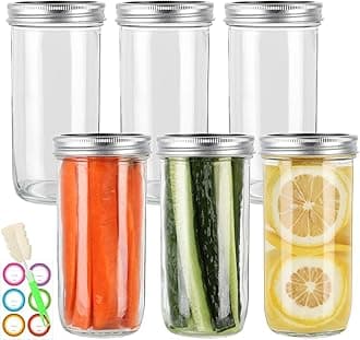 24 oz Wide Mouth Mason Jars 6pack, Glass Tall Mason Jars 24 oz with Airtight lids and Bands for Canning, Preserving, Fermenting, Pickling, DIY Projects (24 fl. oz, Set of 6)