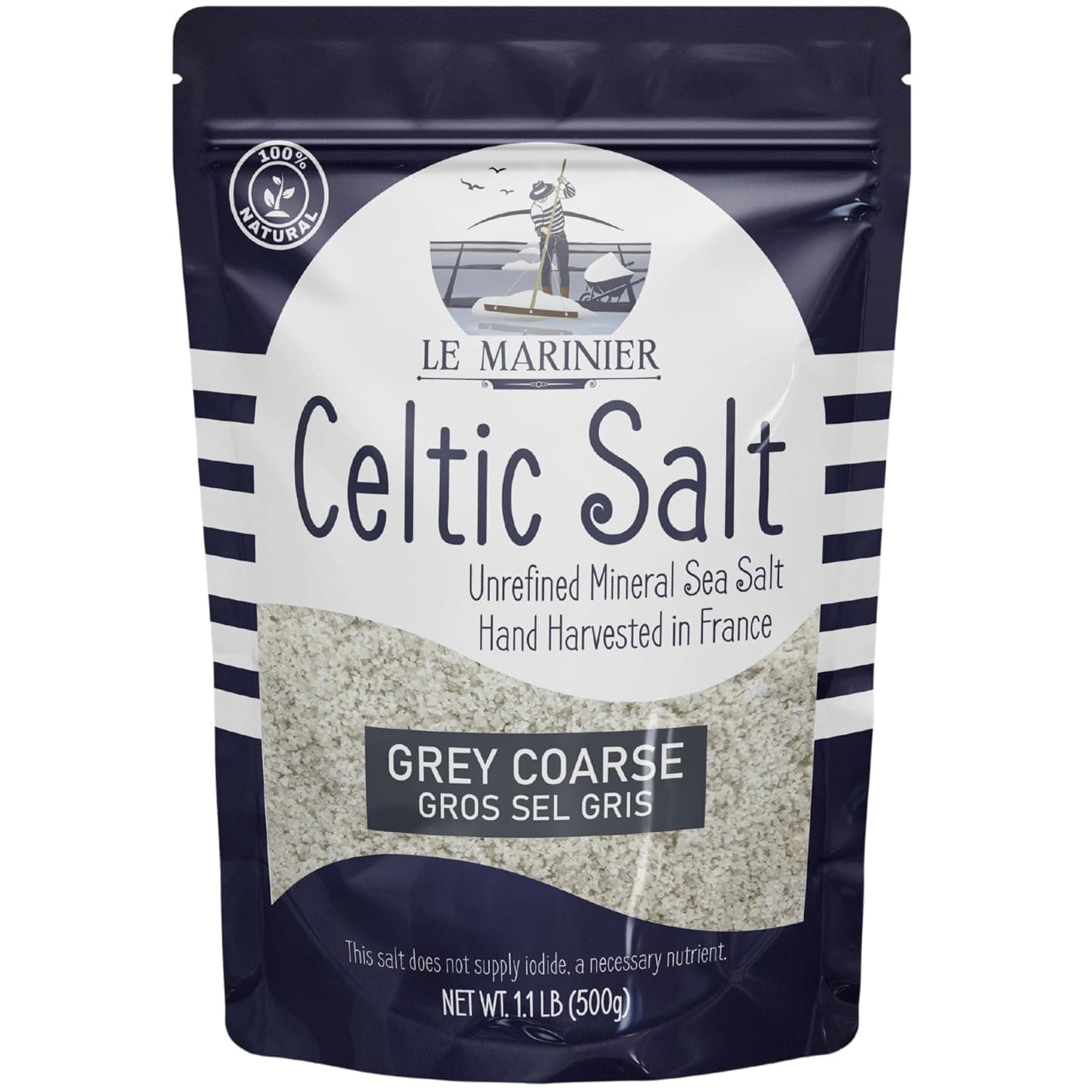 Celtic Salt Organic Grey Coarse, 1.1lb - 18oz. Mineral Rich 100% Natural and Unrefined French Sea Salt Organic. Hand Harvested Mineral Sea Salt, Sel Gris (1.1lb Grey Coarse)