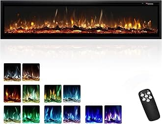 EUHOMY 72 inch Electric Fireplace Recessed Wall Mounted Freestanding with Remote Control, Ultra-thin Fireplace Heater with Adjustable Flame Color, Linear Fireplace with Timer, Log & Crystal, 750/1500W