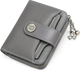 SENDEFNWomen's Genuine Leather RFID Blocking Wallet Short Leather Coin Purse with 8 Card Slots 2 ID Window, Metal Pendant and 1 Zip Pocket, B06-Light Green, Minimalist