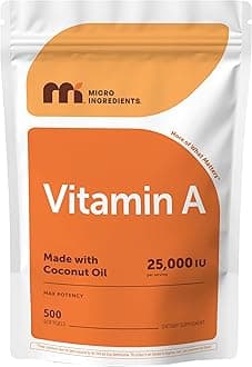 Maximum Strength Vitamin A 25000 IU | 500 Softgels with Coconut Oil for Better Absorption | Essential Vitamins | Non-GMO, Easy to Swallow