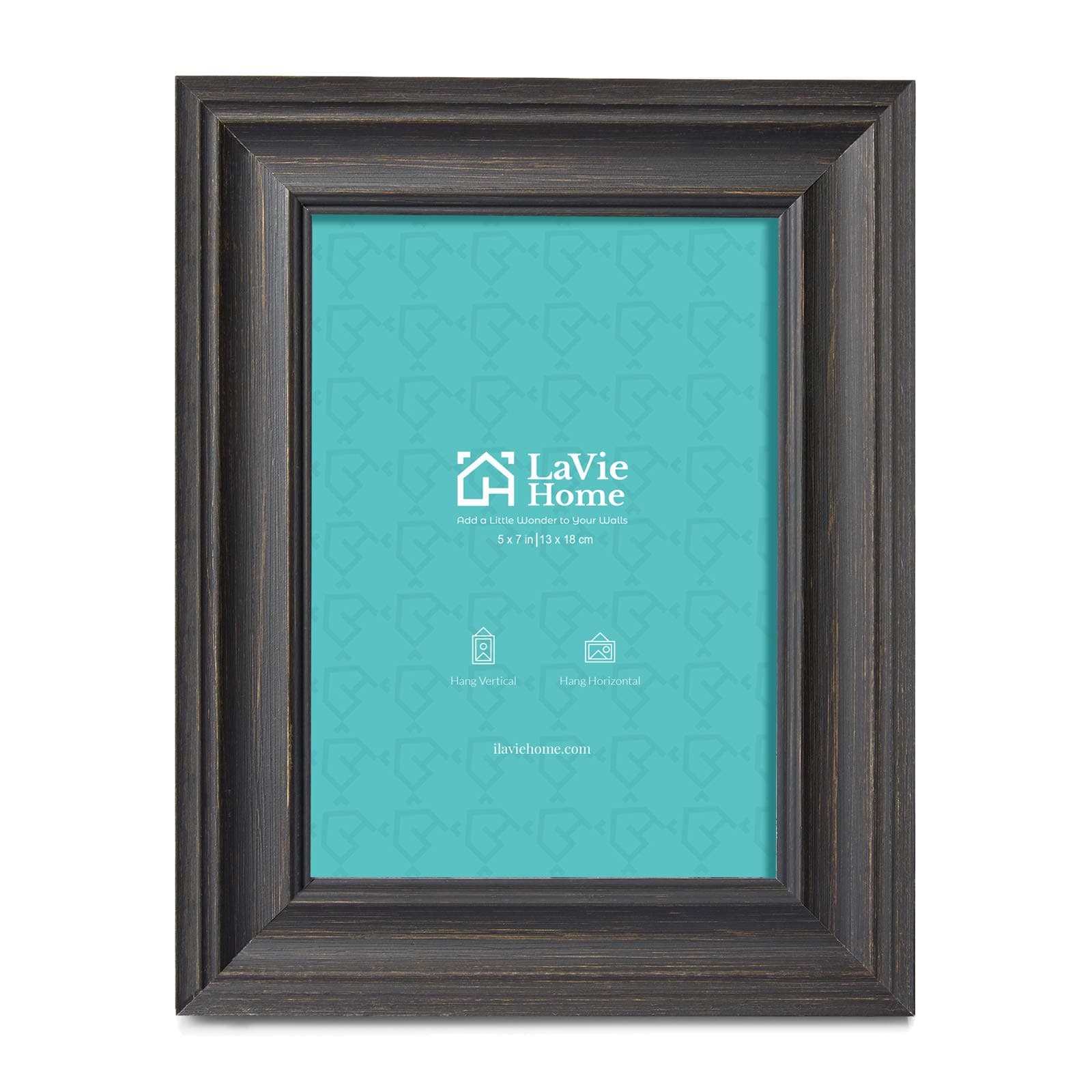 LaVie Home5x7 Picture Frames (1 Pack, Black) Rustic Photo Frame Set with High Definition Glass for Wall Mount & Table Top Display