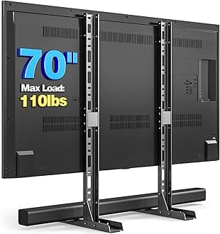 Rfiver Universal TV Stand for 20-70 inch Flat Curved TVs, Height Adjustable Table Top TV Stand, TV Feet with Cable Management,Steel Replacement TV Legs Holds up to 110 lbs, Max VESA 800x600mm, Black