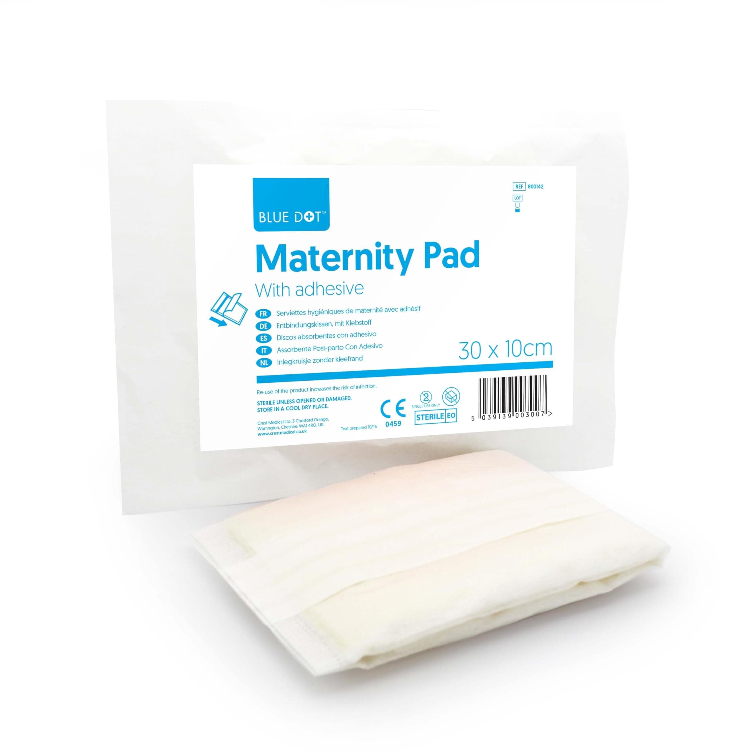 Blue Dot Sterile Maternity Pad with Adhesive 100-Pieces, 30 cm x 10 cm Size