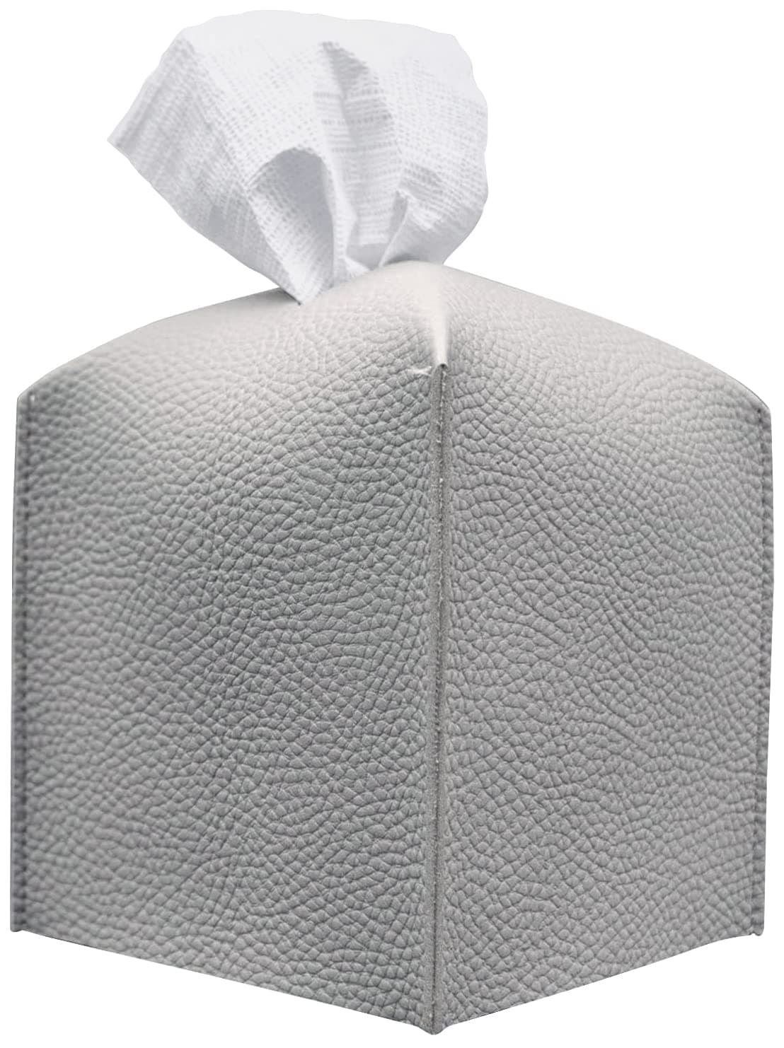Carrotez Tissue Box Cover, [Refined] Modern PU Leather Square Tissue Box Holder - Decorative Organizer for Bathroom Vanity Countertop, Night Stands, Office Desk & Car 5"X5"X5" - Pastel Grey