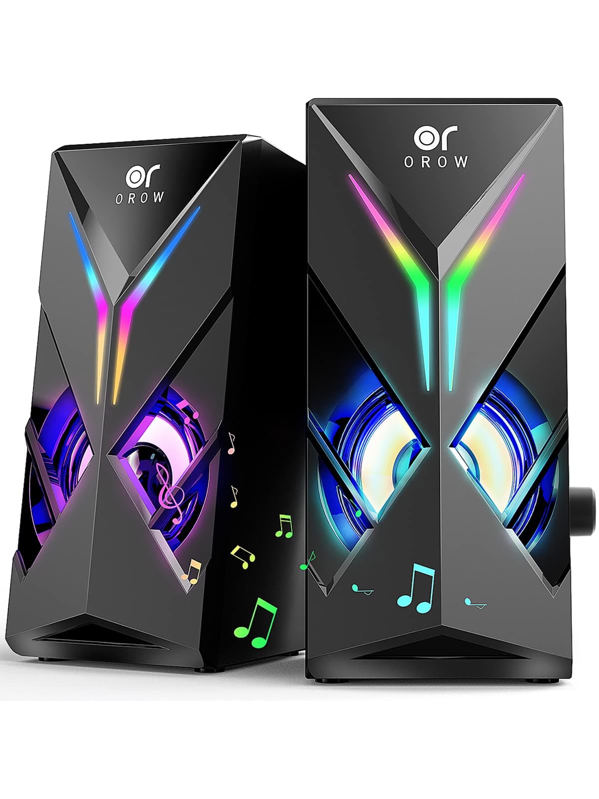 OROW 10W RGB Computer Speakers with Volume Control, Colorful LED Gaming Speakers for PC/Desktop/Laptop/Monitor, 3.5mm Aux Input, Lights On/Off Option (S201)