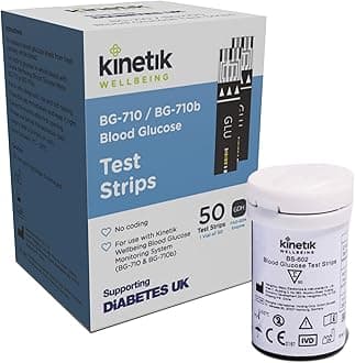 Kinetik Wellbeing Blood Glucose Test Strips, Pack of 50 - Compatible with Kinetik Monitor BG-710 - Home Diabetic Glucose Strips Used by The NHS - for Blood Sugar Level Monitors & Diabetes Management