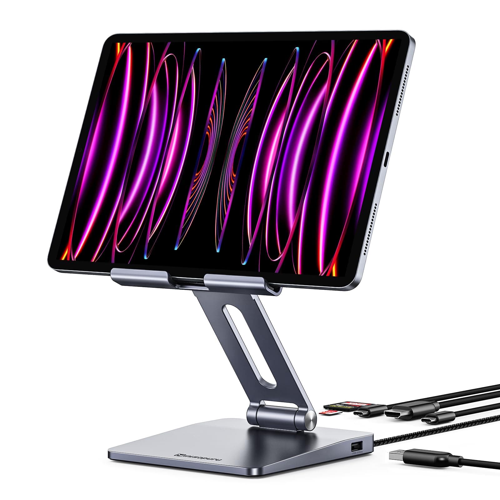 Minisopuru iPad Docking Station – iPad Pro USB C Hub with Foldable Tablet Stand, iPad Hub Stand with 4K HDMI, 100W PD, USB 3.0 Ports, SD/TF, iPad Dock for iPad M2/M1, iPad Pro, iPad Air, iPad Mini.
