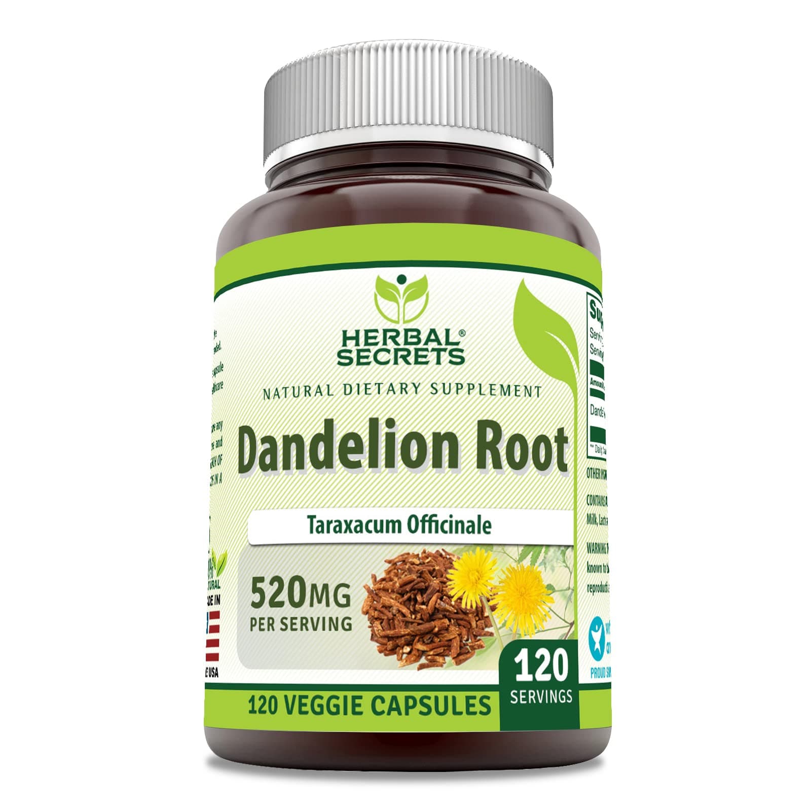 Dandelion Root Supplement | 520 Mg | 120 Veggie Capsules | Non-GMO | Gluten Free | Made in USA