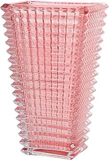 MCMCNCUIU Crystal Vase, Pink Glass Vase, Glass Vase, Pink Vase, Flower Vase, Large Glass Vase, Modern Decorative Vase for Living Room, Shelf, Mantle, Dining Table, Birthday, 9 Inches