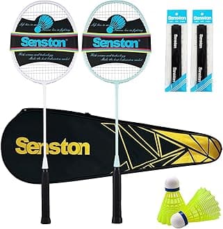 Senston Badminton Rackets Set of 2 with Full Kit | Graphite Shaft Lightweight Rackets (2U 90g), 2 Nylon Shuttlecocks, 2 Non-Slip Grips & Carry Bag | Beginner Tennis Badminton Combo for Family