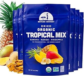 Mavuno Harvest Tropical Mix Dried Fruit Snack | Unsweetened Organic Mixed Dried Fruit | Gluten Free Healthy Snacks for Kids and Adults | No Sugar Added, Vegan, Non GMO | 2 Ounce, Pack of 6