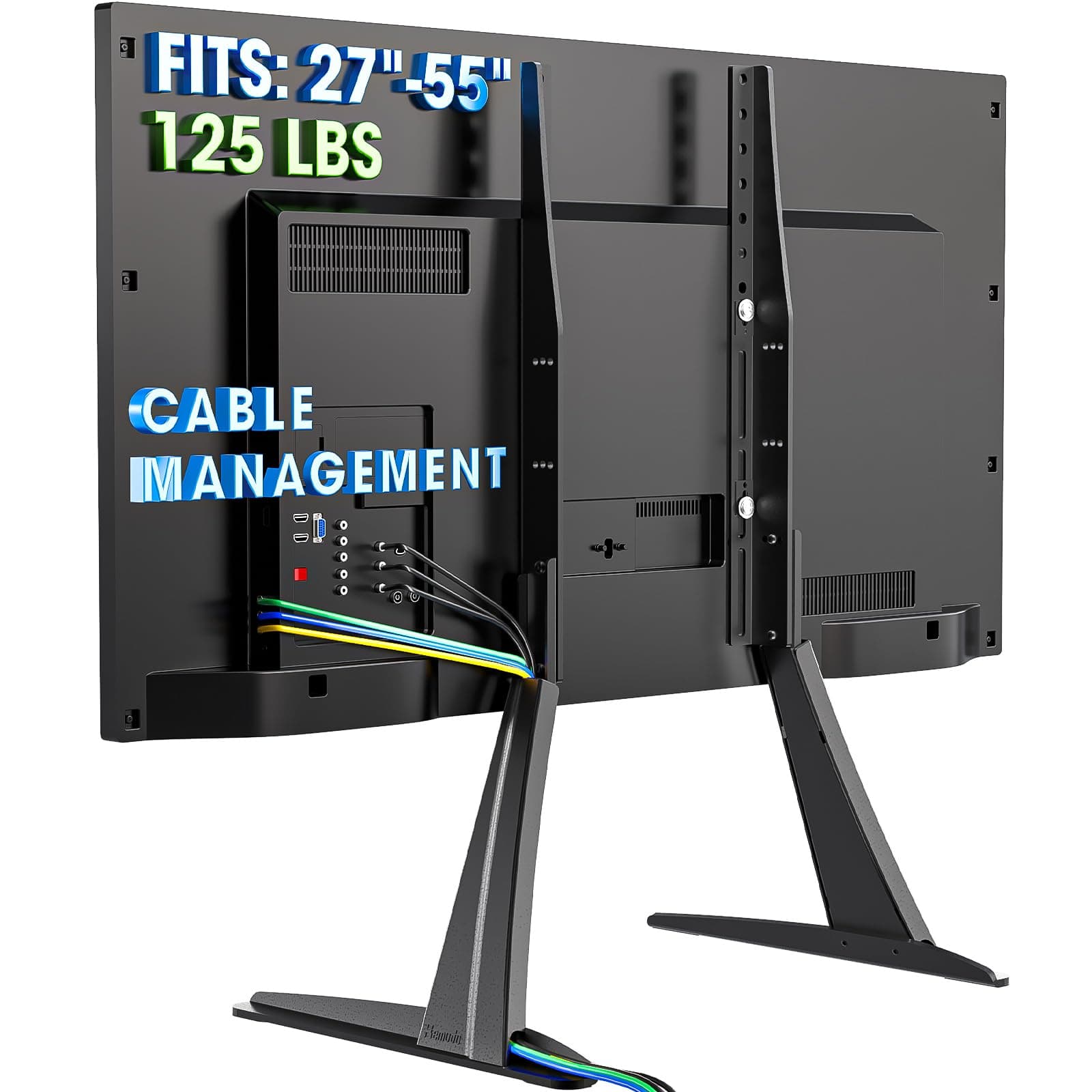 Hemudu Universal Table Top TV Stand Base VESA Pedestal Mount for 27 inch to 55 inch TVs with Cable Management and Height Adjustment,Holds up to 125lbs