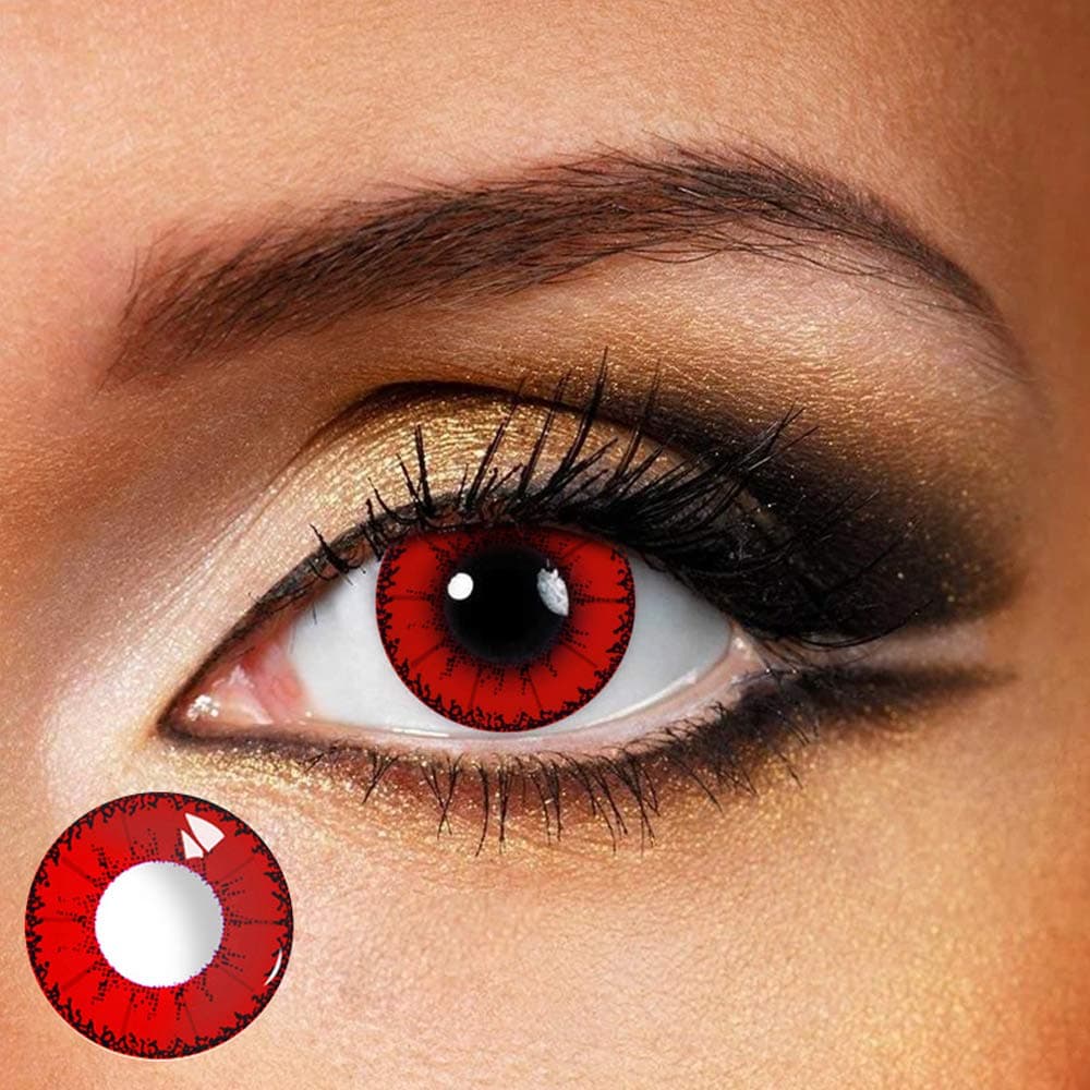 FreshGo Little Devil Halloween & Cosplay Yearly Disposable Soft Colored Contact Lenses with Case -Red