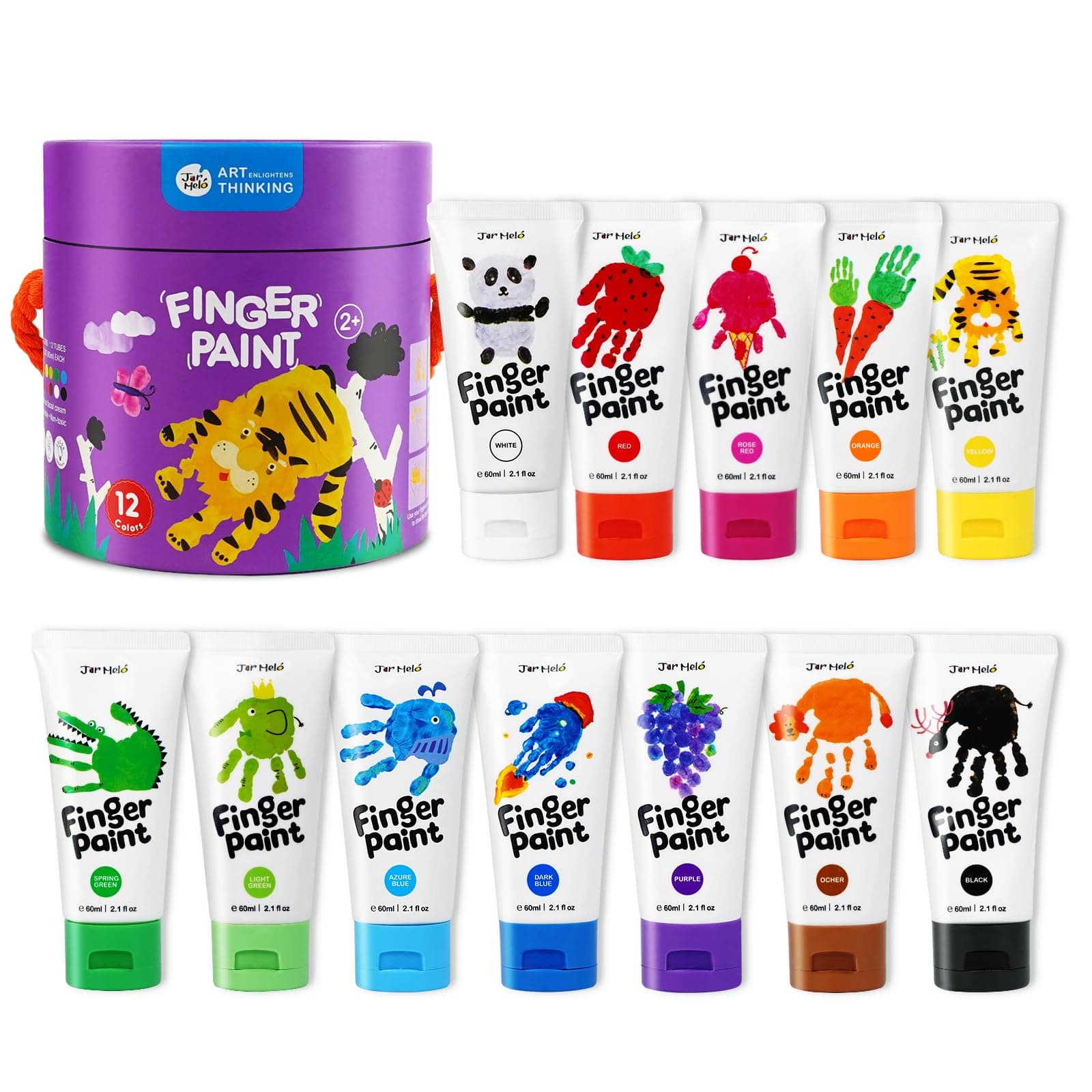Washable Finger Paint for Toddlers; 12 Count(2.1 fl.oz), Non -Toxic Finger Paint Set, Safe Art Painting Supplies Gift for Kids, Babies, Multicolour