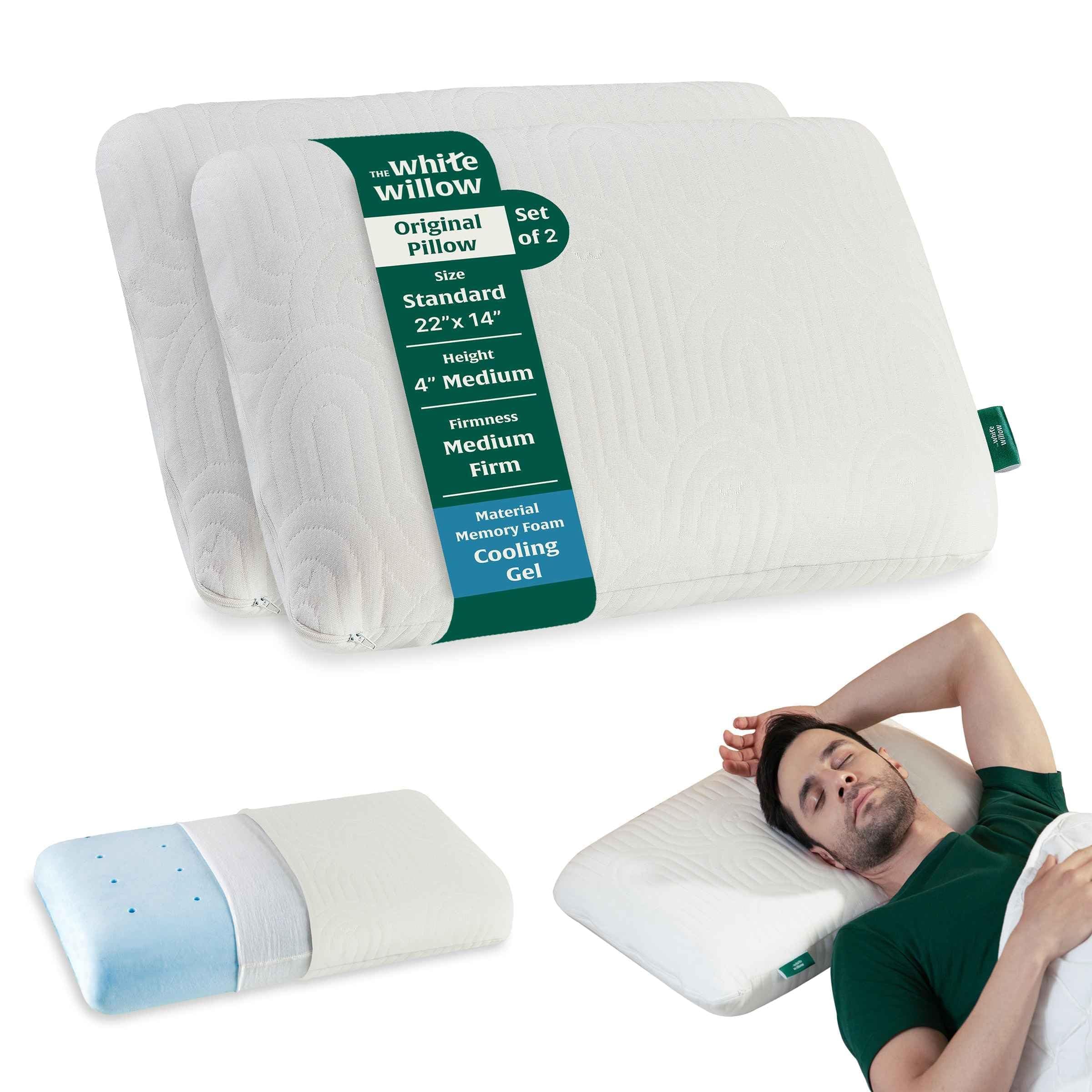 The White Willow Memory Foam Set of 2-Cool Gel Pillow for Neck & Shoulder Pain-Cervical Pillow for Sleeping-Orthopedic for Back, Side & Stomach Sleepers-Medium Firm-Standard-4" H-Classic White
