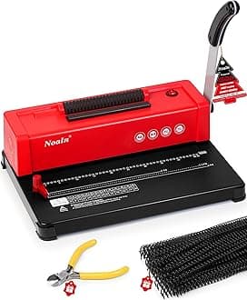 46-Hole Binding Machine Spiral Coil Binder Classic Red,DIY Book Binder Kits with Electric Coil Inserter,100pcs Comb Binding Spines,for Letter Size/A4/A5 School Office Home