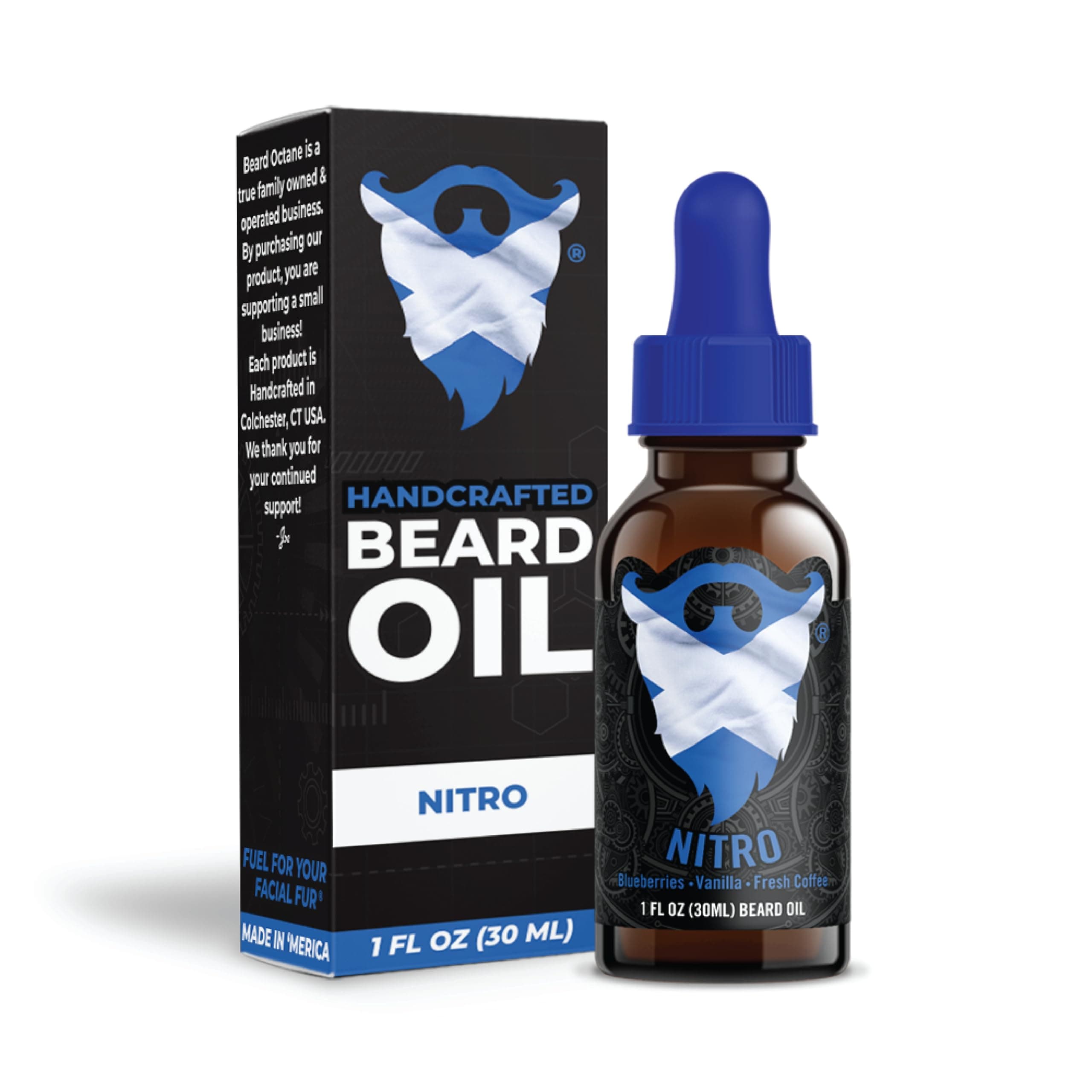 Beard Octane Beard Oil for Men – Nitro (Blueberries, Vanilla, Coffee) – Softens & Conditions Dry Beards With Argan & Jojoba – 1oz