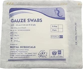 Sterile Absorbent Cotton Gauze Swab (Pack of 50) | (10cm x 10cm x 12ply) (5 pcs per pack) Gauze Swab for Wound Dressing/First Aid/Home