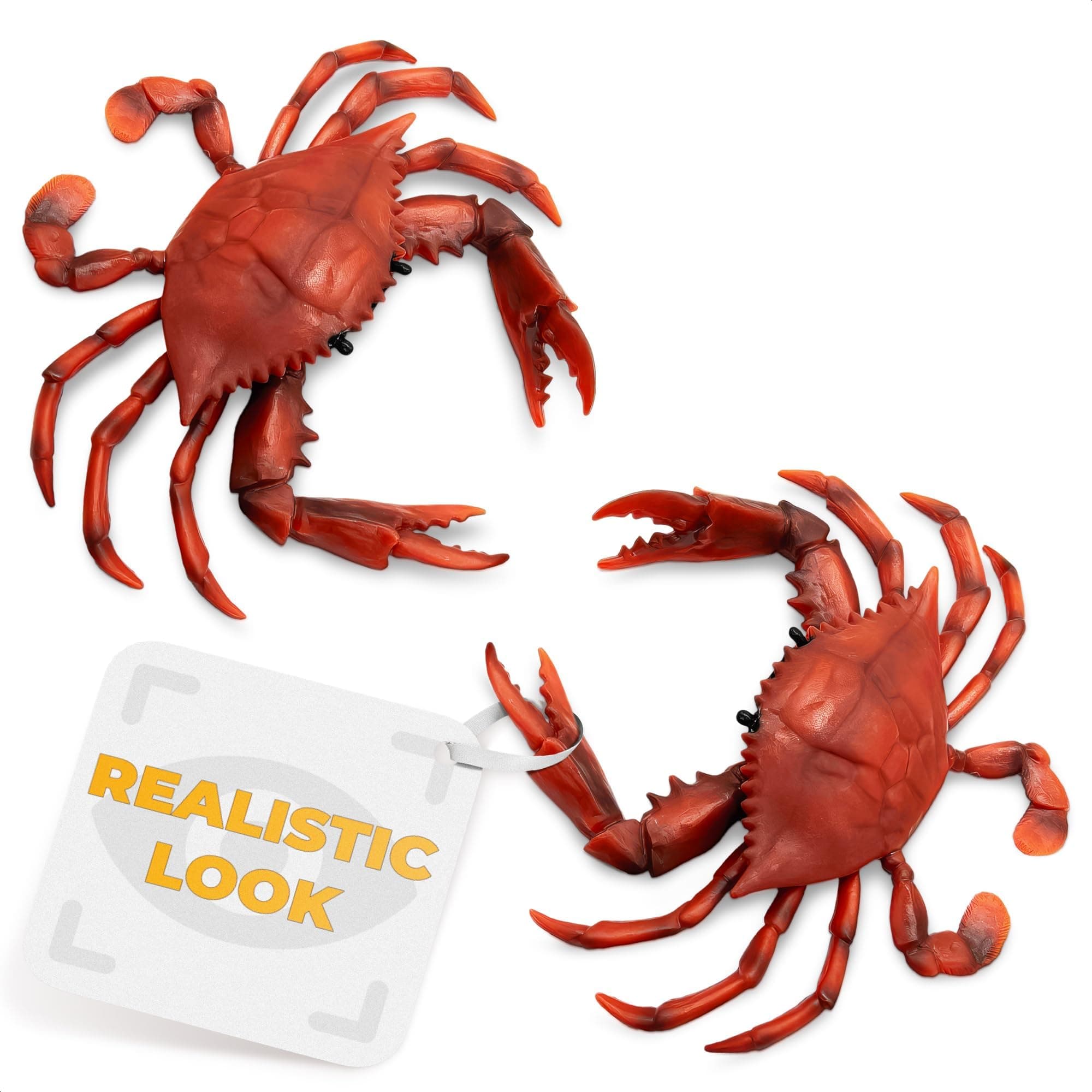 2 Pcs Red Plastic Crab Toy - Crab Decor with Realistic Marine Details, 6.6 X 5.3" Plastic Figurines - Ocean Style Decorations for Beach Theme Displays, Cake Toppers, Aquarium Decor & Seaside Events