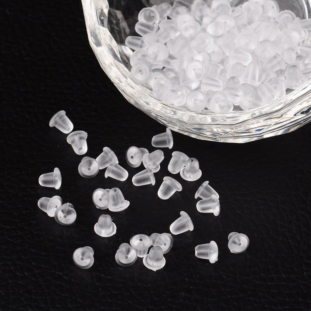Pandahall 200pcs Clear Soft Plastic Earring Back Stopper Earnut Earring Findings, 4x4mm, Hole: 1mm