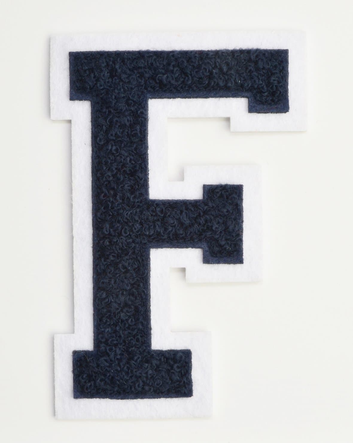 Varsity Letter Patches - Dark Navy Blue Embroidered Chenille Letterman Patch - 4 1/2 inch Iron-On Letter Initials (Navy Blue, Letter F Patch)