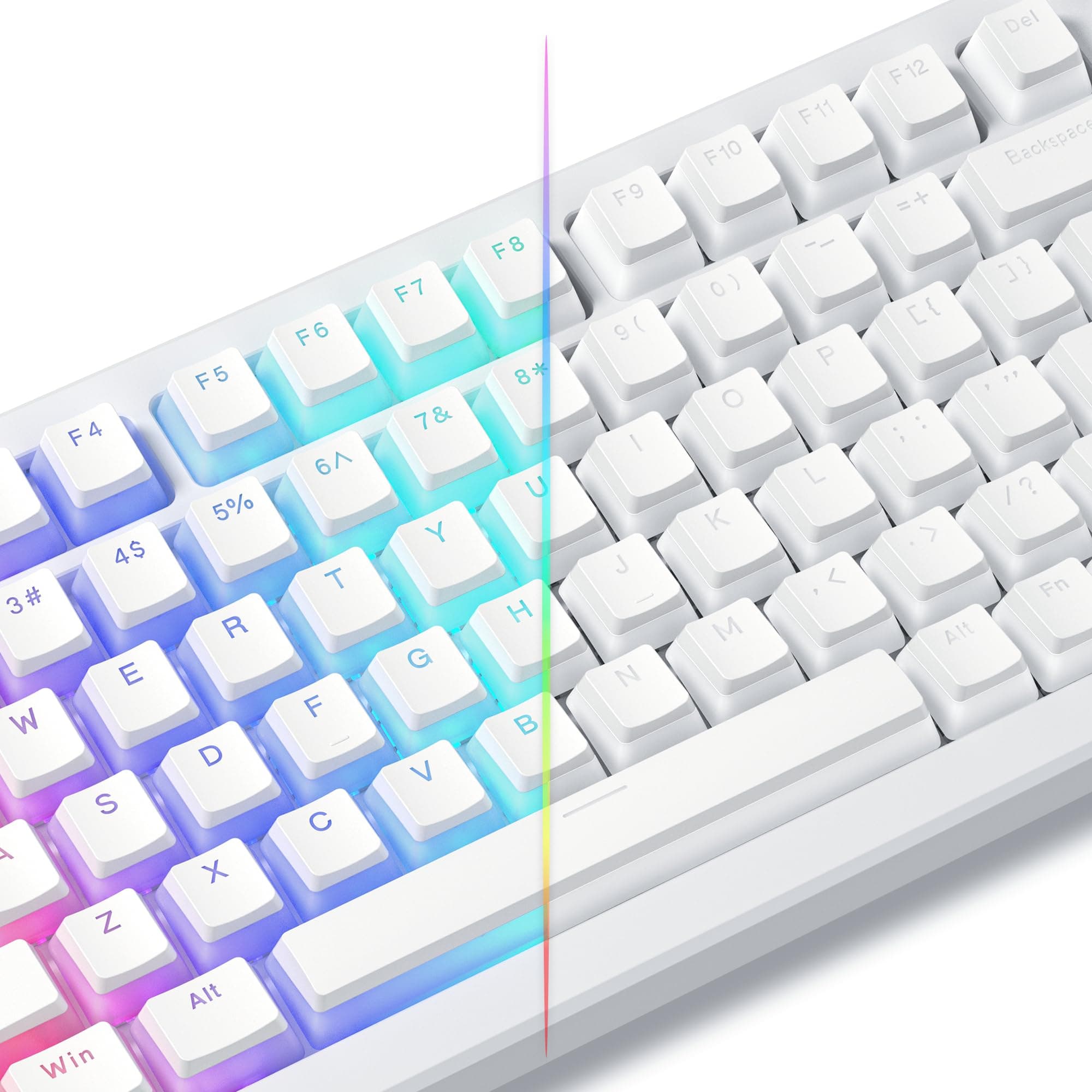 Pudding Keycaps, White PBT Keycaps 60 65 75 100 Percent, 130 Keys Shine Through Key Cap OEM Profile for MX-stem Switches Keyboard-White