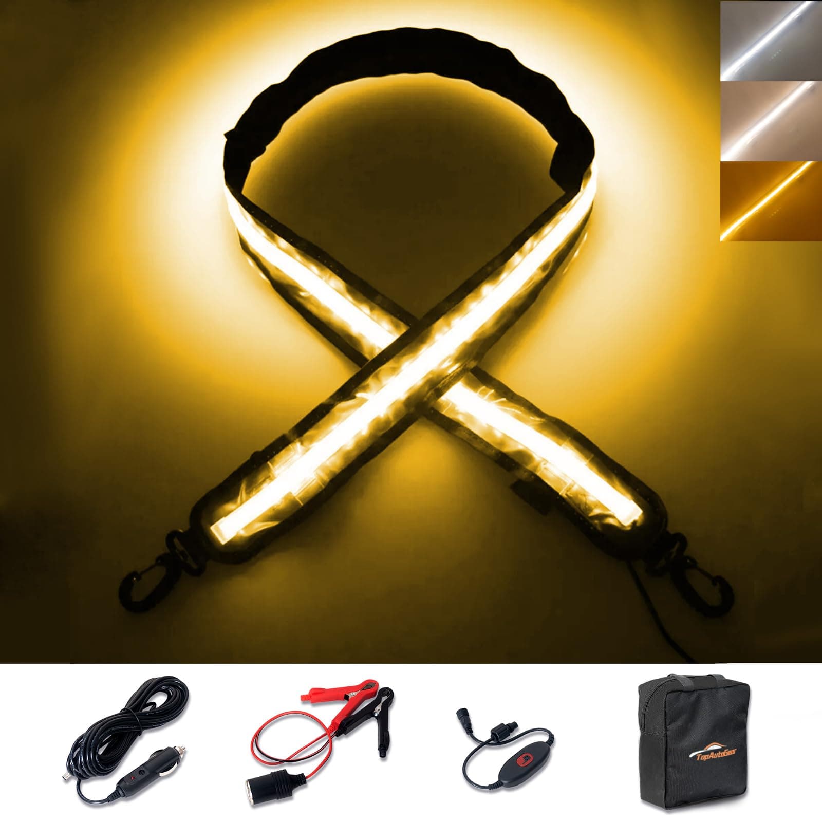 4FT 12V Led Light Strip Waterproof IP67, Dimmable Camping Awning Lights with 140 SMD 2835 LED Chips, Multi-Functional Use for RV, Car Tent, Camping, White/Warm White/Amber