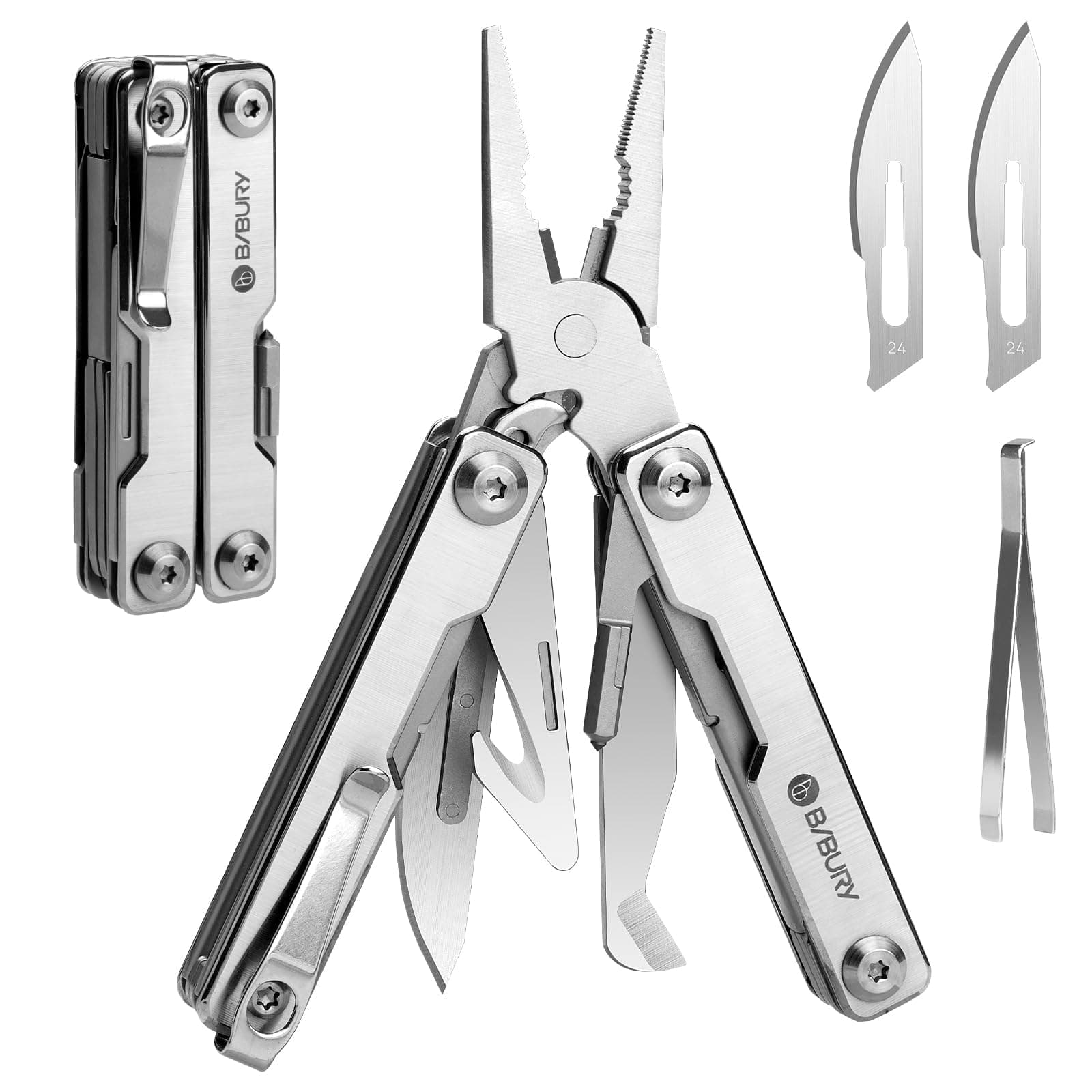 BIBURY Mini Multitool Pliers BI2051A, Mini Pocket Pliers with Window Breaker, Seat Belt Cutter, Bottle Opener for Outdoor Survival, EDC Multi Tool with Pocket Clip, Valentines Day Gifts for Him