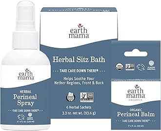 Earth Mama Postpartum Recovery Kit, Take Care Down There® Trifecta with Organic Perineal Balm, Sitz Bath & Herbal Peri Spray, 3-Piece Set