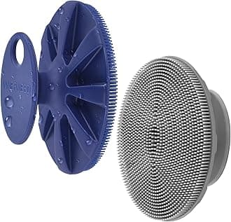 INNERNEED Silicone Face Exfoliating Brush Manual Handheld Facial Cleansing Scrubber Blackhead Remover, Food-Grade Soft Bristle (Dark Blue+Gray)